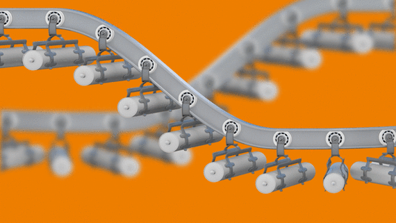 Transportadores aéreos con rodamientos de bolas xiros® para cartuchos de silicona